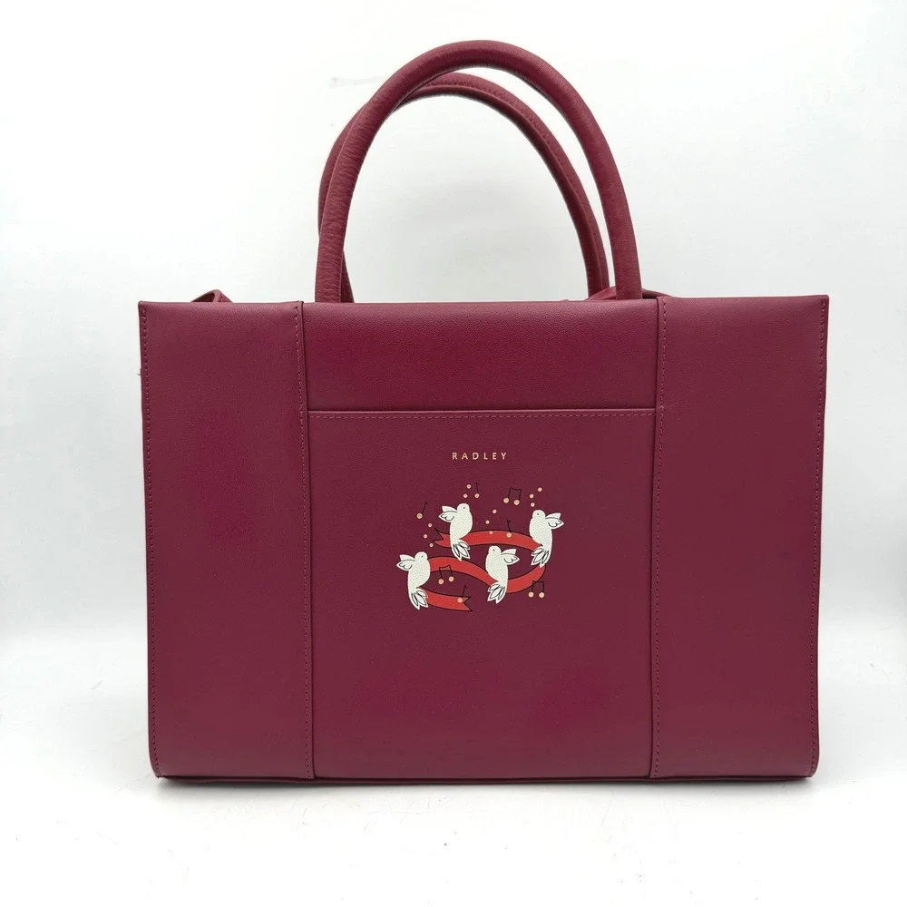 NWOT Radley London Satchel Women Burgundy 12 Days of Christmas Partridge Bag